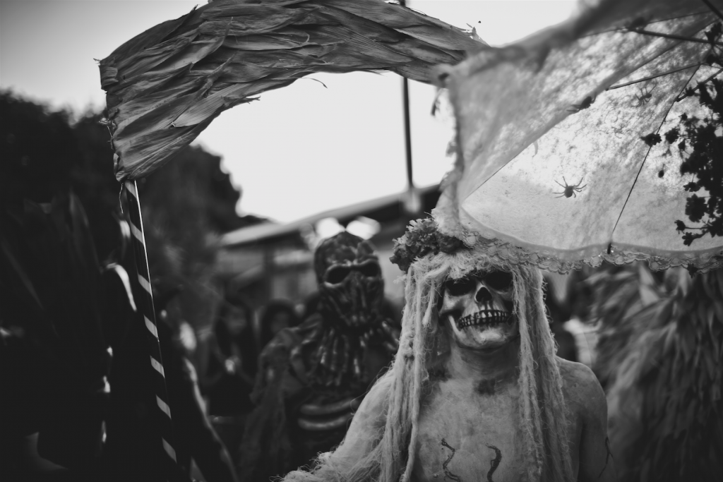 Characterisation of Santa Muerte (Death) in a parade, Comparsa de Candiani, Oaxaca, Mexico Photo by Misael Abad Flores