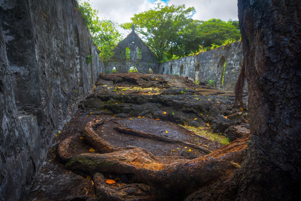 The remains of a Mormon church that was destroyed by lava flows from Mt Matavanu in 1905, Samoa