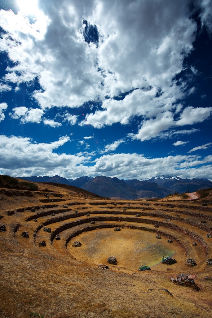 The concentric ringed terraces of the ruins of Moray, Sacred Valley, near Machu Picchu, Peru