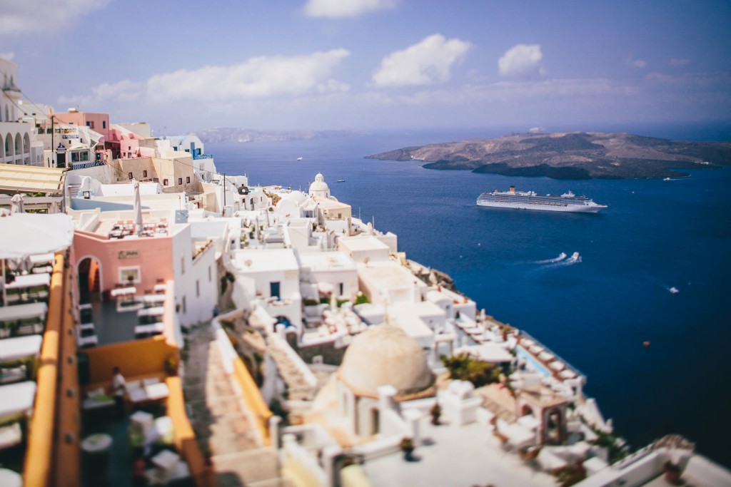 Santorini against the majestic Santorini caldera.