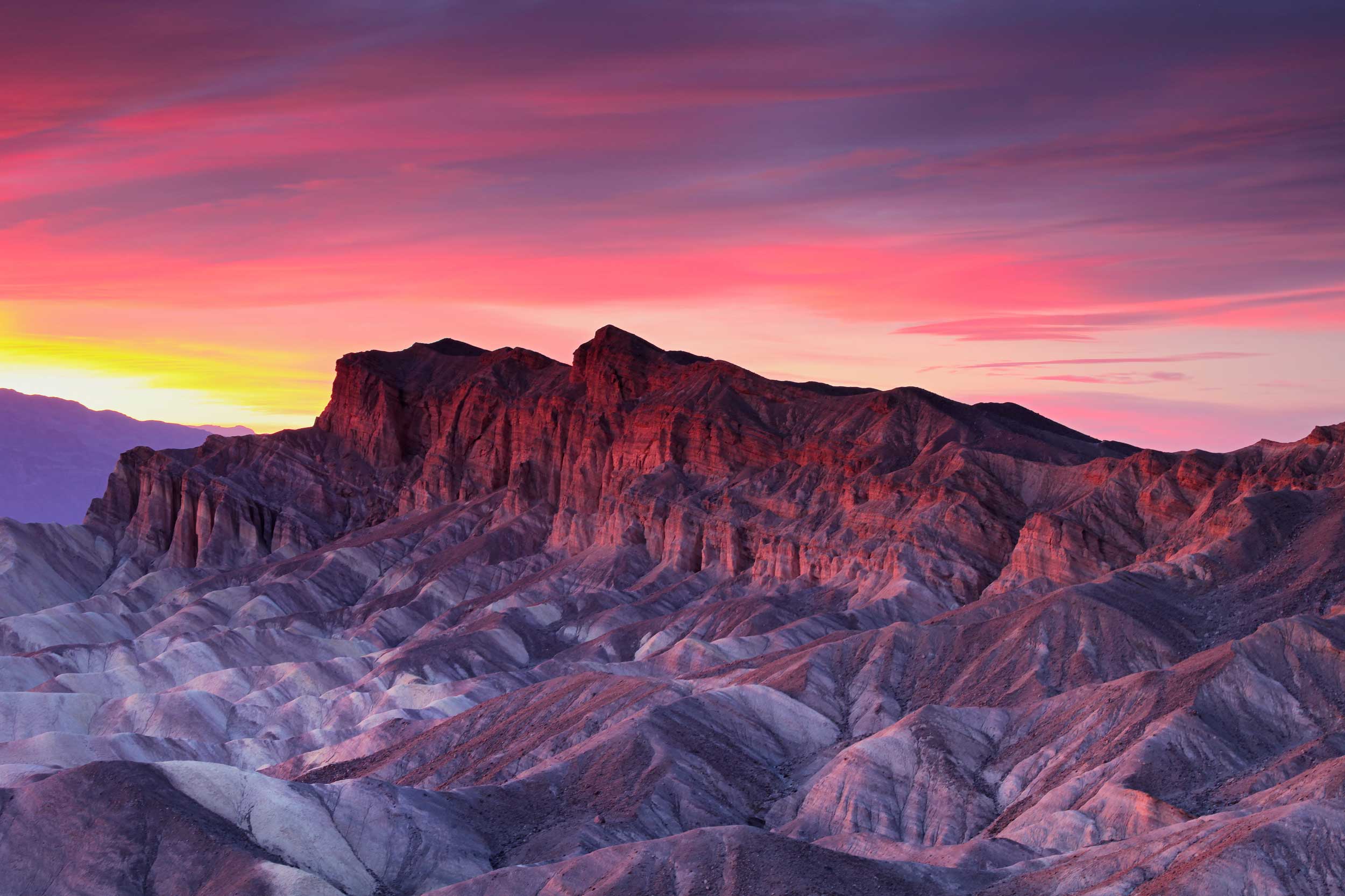 A view of the craggy landscape of Death Valley, USA