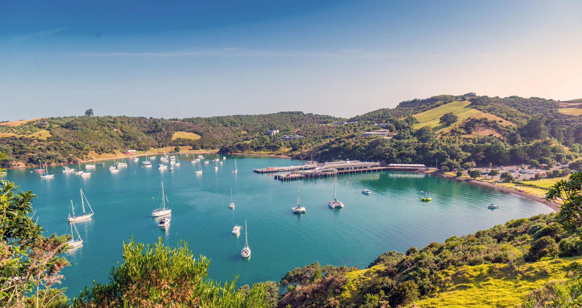 View of a bay and boats in it on Waiheke island