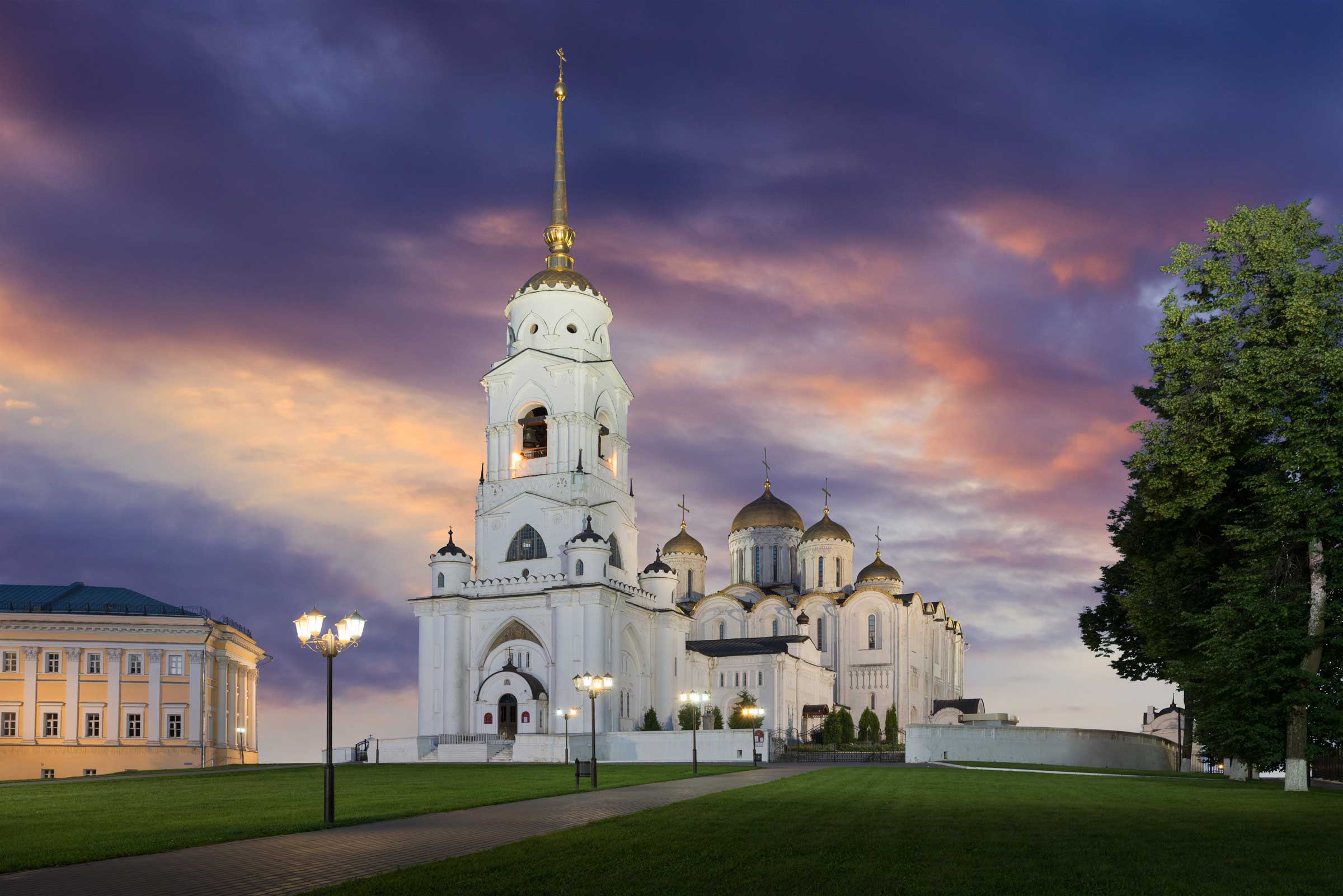 Ancient white and domed church in Vladimir